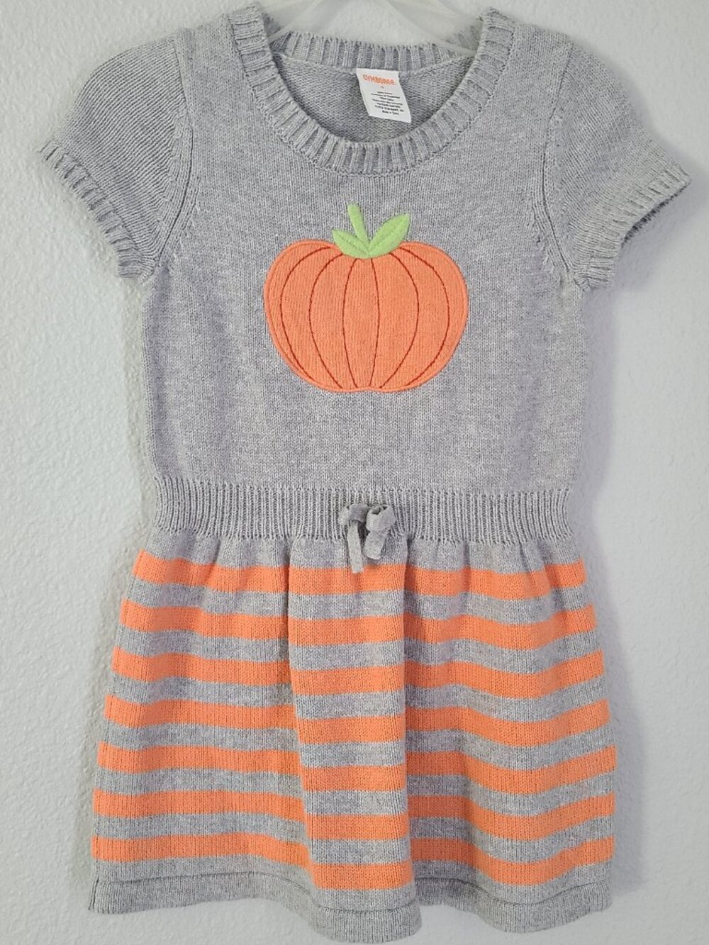 Gymboree Girls Size 4 Pumpkin Sweater Dress Gray Orange Fall Halloween